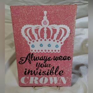 Pink Glitter Wall Art with Crown Design